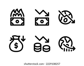 Simple Set of Market Economy Related Vector Line Icons. Contains Icons as Money Burning, Recession, Global Crisis and more.