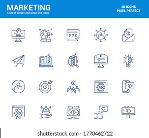 Simple Set of Marketing Line Icons. Strategy, Solutions, Campaign, Funding, etc. Editable Vector Icons