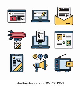 Simple Set Marketing Media Vector Color Icons. Color with Editable stroke
