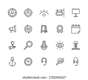 Simple set of marketing modern thin line icons. Trendy design. Pack of stroke icons. Vector illustration isolated on a white background. Premium quality symbols.