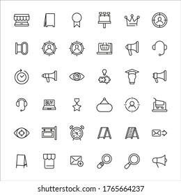 Einfache Sammlung von Marketing-modernen Thin-Line-Icons. Trendloses Design. Paket mit Strichsymbolen. Vektorgrafik einzeln auf weißem Hintergrund. Symbole in Premium-Qualität.