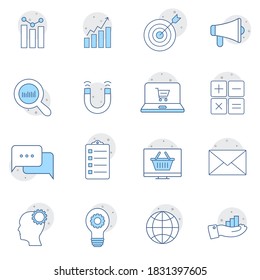 Simple Set of Marketing Related Color Vector Line Icons. Contains such Icons as Email Marketing, Copywriting, Social Media, Box Solution and more. Pixel perfect vector graphics