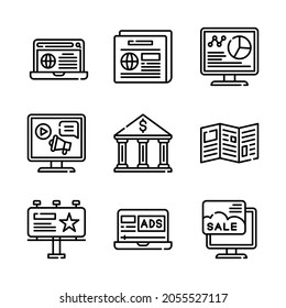 Conjunto simple de iconos de línea de vectores relacionados con el marketing