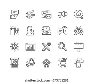 Einfache Set von marketingbezogenen Vektorgrafik-Symbolen. 
Enthält Symbole wie Mail Marketing, Zielpublikum, Keywords, Produktpräsentation und mehr.
 Bearbeitbarer Stroke. 48x48 Pixel perfekt.