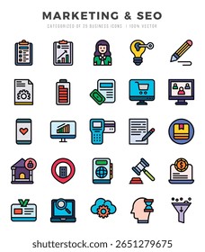 Simple Set of Marketing and SEO Related Vector Lineal Color Icons.