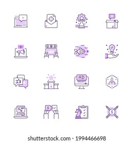Simple conjunto de íconos de línea de vectores de color de estrategia y marketing. Iconos perfectos para la línea delgada y el píxel