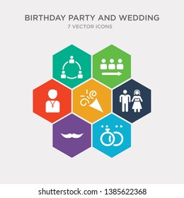 simple set of marriage, mustache, newlyweds, party horn icons, contains such as icons pastor, queue, relationship and more. 64x64 pixel perfect. infographics vector