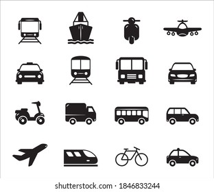 Simple Set de vehículo de transporte masivo Relacionado con el vector plantilla de diseño gráfico. Contiene Iconos como tranvía, tren, barco, motocicleta, avión, taxi, bus, auto, bus escolar, mini bus y auto familiar