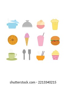 Simple Set of Meal Related Vector Icons. food icons in flat style. food icon isolated on whiter background. Perfect for coloring book, textiles, icon, web, painting, books, t-shirt print