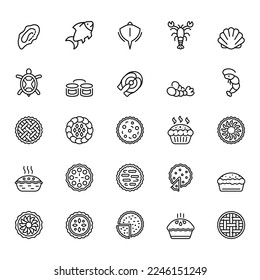Simple Conjunto de Iconos de Línea Vectora Relacionados con la Comida. Contiene íconos como la cesta de fruta, los codazos, los suavizantes saludables y más.