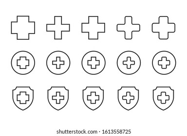 Simple set of medical cross modern thin line icons. Trendy design. Pack of stroke icons. Vector illustration isolated on a white background. Premium quality symbols.