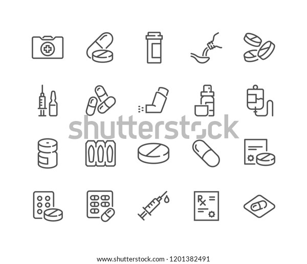 Simple Set of Medical Drugs Related Vector\
Line Icons. Contains such Icons as Prescription, Inhaler, Pill and\
more.\
Editable Stroke. 48x48 Pixel\
Perfect.