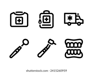 Simple Set of Medical Equipment Related Vector Line Icons. Contains Icons as First Aid, Ambulance, Dental Mirror and more.