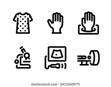 Simple Set of Medical Equipment Related Vector Line Icons. Contains Icons as Patient Gown, Disposable Glove, Microscope and more.