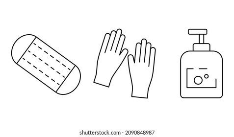 Simple set of medical icons. Medical mask, gloves and hand soap.
Vector illustration
