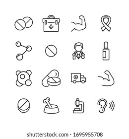 Conjunto simple de iconos modernos médicos de línea delgada. Diseño moderno. Paquete de iconos de trazo. Ilustración vectorial aislada en un fondo blanco. Símbolos de calidad superior.