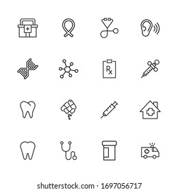 Simple set of medical modern thin line icons. Trendy design. Pack of stroke icons. Vector illustration isolated on a white background. Premium quality symbols.