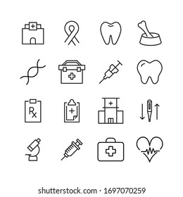 Simple set of medical modern thin line icons. Trendy design. Pack of stroke icons. Vector illustration isolated on a white background. Premium quality symbols.