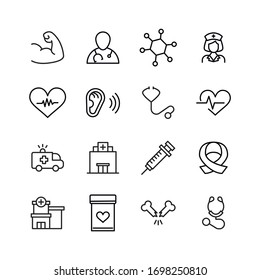 Simple set of medical modern thin line icons. Trendy design. Pack of stroke icons. Vector illustration isolated on a white background. Premium quality symbols.