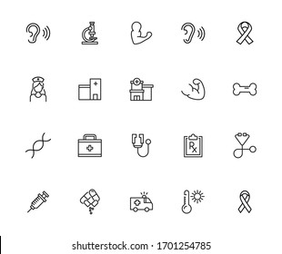Simple set of medical modern thin line icons. Trendy design. Pack of stroke icons. Vector illustration isolated on a white background. Premium quality symbols.