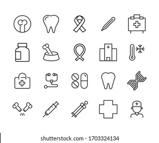 Simple set of medical modern thin line icons. Trendy design. Pack of stroke icons. Vector illustration isolated on a white background. Premium quality symbols.