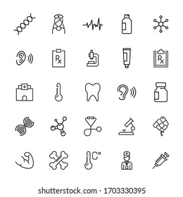 Simple set of medical modern thin line icons. Trendy design. Pack of stroke icons. Vector illustration isolated on a white background. Premium quality symbols.