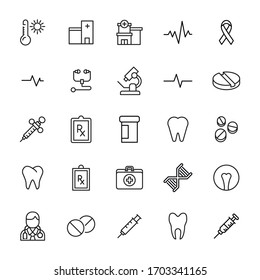 Simple set of medical modern thin line icons. Trendy design. Pack of stroke icons. Vector illustration isolated on a white background. Premium quality symbols.