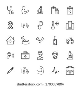 Simple set of medical modern thin line icons. Trendy design. Pack of stroke icons. Vector illustration isolated on a white background. Premium quality symbols.