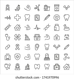 Simple set of medical modern thin line icons. Trendy design. Pack of stroke icons. Vector illustration isolated on a white background. Premium quality symbols.