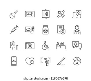 Simple Set of Medical Related Vector Line Icons. Contains such Icons as Doctor, Ultrasound, Case History and more. Editable Stroke. 48x48 Pixel Perfect.
