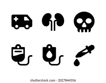 Simple conjunto de íconos sólidos vectoriales relacionados con la medicina. Contiene iconos como inyección, Stomach, frasco de cura, batido y más.