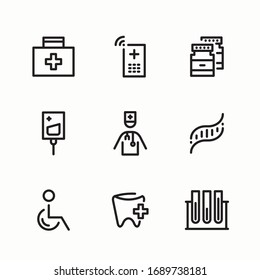 Iconos de línea de vectores de servicio médico simple