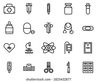 Un simple conjunto de herramientas médicas sobre fondo blanco, como atención médica, hospital, medicina, farmacia y píldora de droga.