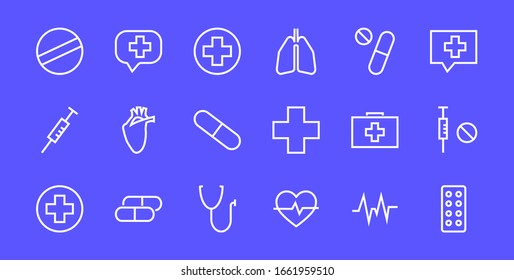  Simple Set of Medicine, Pills Related Vector Line Icons. Contains icons such as Pain, Syringe, tablet and more. Editable stroke. 480x480 pixels perfect, on a white background.