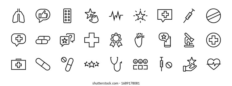 Simple Set of Medicine, Pills Related Vector Line Icons. Contains icons such as Pain, Syringe, tablet and more. Editable stroke. 480x480 pixels perfect, on a white background.