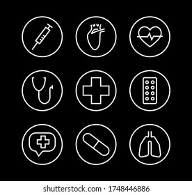 Simple Set of Medicine, Pills Related Vector Line Icons. Contains icons such as Pain, Syringe, tablet and more. Editable stroke. 480x480 pixels perfect, on a white background.
