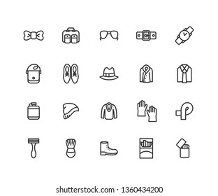 Simple Set of Men accessories Vector Line Icons. Contains such Icons as Glasses, Hat, Boots and more. Editable vector stroke. 48x48 Pixel Perfect.