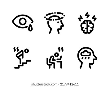 Simple Set of Mental Health Related Vector Line Icons. Contains Icons as Crying, Headache, Depression and more.