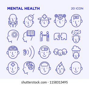 Simple Set of Mental Health. Vector Line Icons. Editable Stroke.