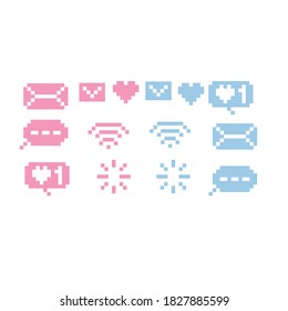 A simple set of message icons. Pixel art icon set. Old school computer graphic. 8 bit video game