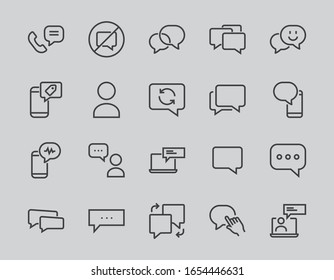 Simple set of message line vector line icons. contains icons such as conversation, SMS, notifications, group chat, and more. Editable stroke. 48x48 pixels perfect, white background.