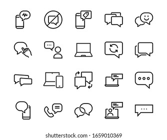 Simple set of message line vector line icons. contains icons such as conversation, SMS, notifications, group chat, and more. Editable stroke. 48x48 pixels perfect, white background.