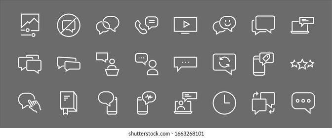 Simple set of message line vector line icons. contains icons such as conversation, SMS, notifications, group chat, and more. Editable stroke. 48x48 pixels perfect, white background.