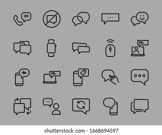 Simple set of message line vector line icons. contains icons such as conversation, SMS, notifications, group chat, and more. Editable stroke. 48x48 pixels perfect, white background.