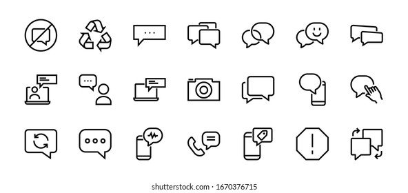 Simple set of message line vector line icons. contains icons such as conversation, SMS, notifications, group chat, and more. Editable stroke. 48x48 pixels perfect, white background.