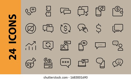 Simple set of message line vector line icons. contains icons such as conversation, SMS, notifications, group chat, and more. Editable stroke. 48x48 pixels perfect, white background.