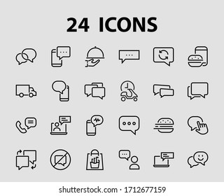 Simple set of message line vector line icons. contains icons such as conversation, SMS, notifications, group chat, and more. Editable stroke. 48x48 pixels perfect, white background.