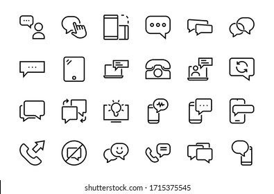 Simple set of message line vector line icons. contains icons such as conversation, SMS, notifications, group chat, and more. Editable stroke. 48x48 pixels perfect, white background.