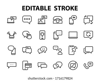 Simple set of message line vector line icons. contains icons such as conversation, SMS, notifications, group chat, and more. Editable stroke. 48x48 pixels perfect, white background.