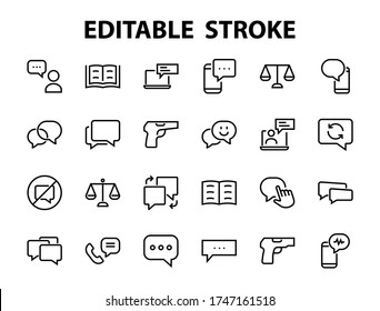 Simple set of message line vector line icons. contains icons such as conversation, SMS, notifications, group chat, and more. Editable stroke. 48x48 pixels perfect, white background.